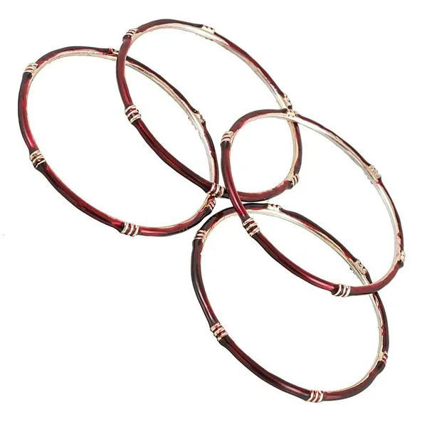 Stylish Gold Bangles for Fashion Lovers-Kriaa Maroon Gold Plated Set of 4 Bangle Sets