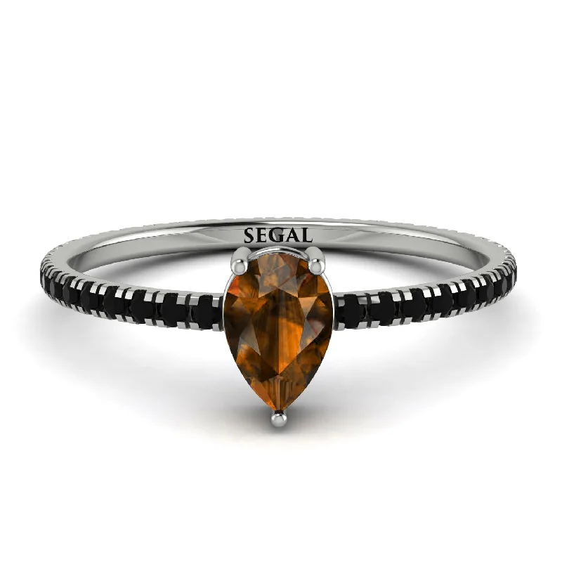 Vintage Ring with Sapphire-Pear Brown Diamond Ring With Micro Pave - Taylor No. 1109