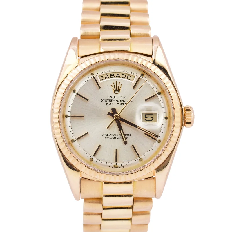 Designer Watches for Women with Chic Style-VINTAGE Rolex Day-Date President SILVER 36mm 18K Rose Gold Fluted Watch 1803