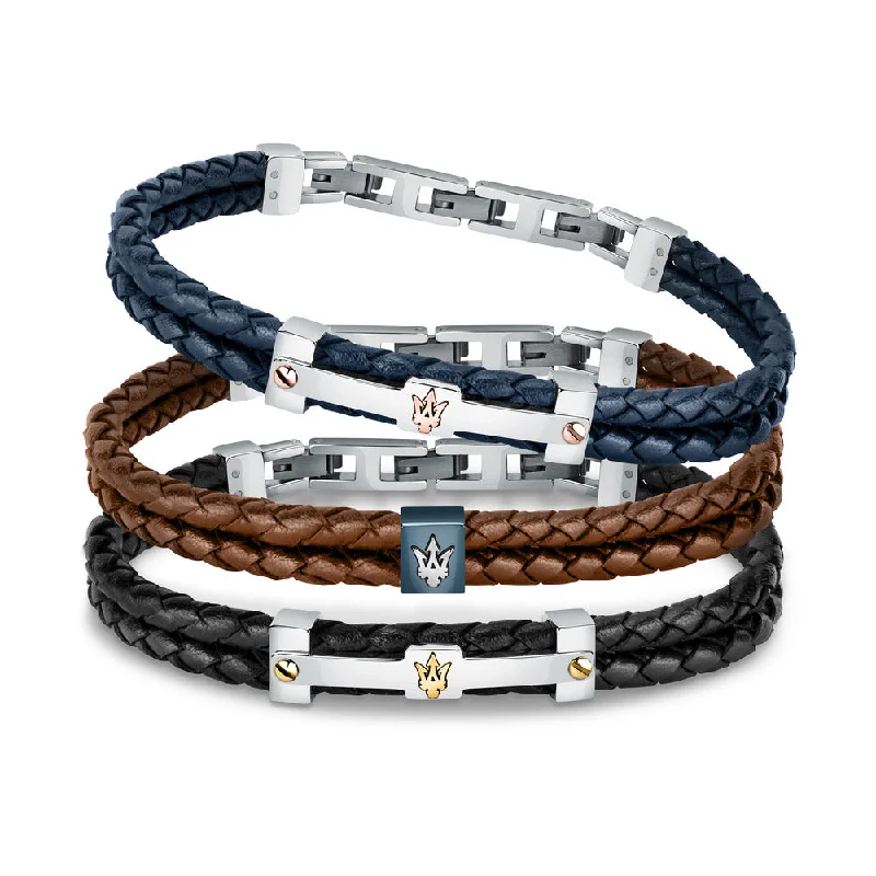 Fashionable Personalized Charm Bracelets-Men Recycled Leather Blue Bracelet