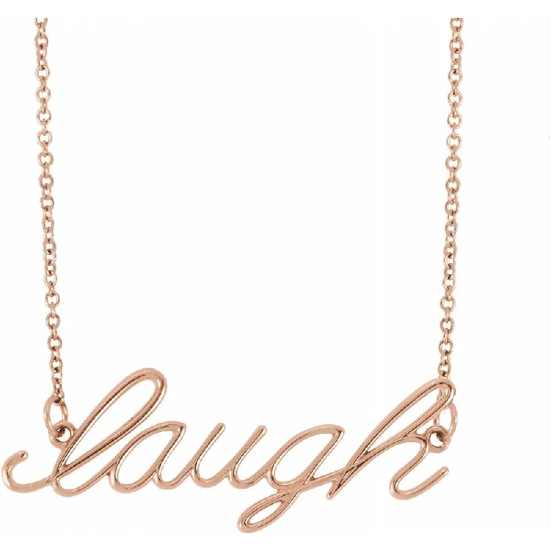 Large Crystal Necklace for Evening Wear-14K Yellow, White or Rose Gold Petite Laugh Script Necklace, 16 Inch