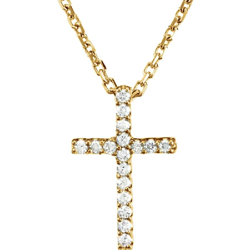 Gemstone Necklace for Summer Events-.085 cttw Diamond Cross Necklace in 14k Yellow Gold