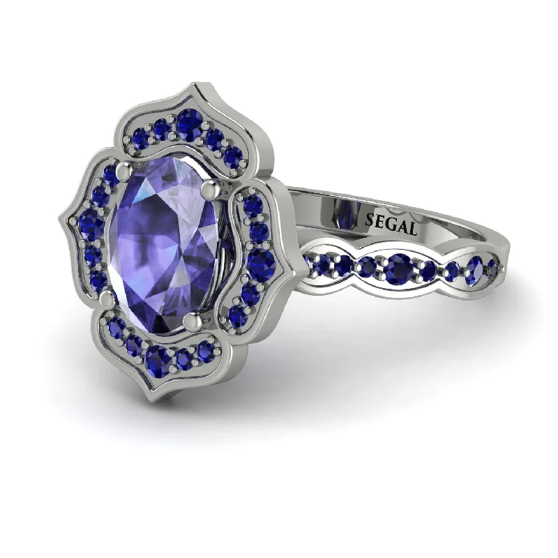 Simple Wedding Ring Set for Couples-Decorated Halo Oval Tanzanite Engagement Ring - Faith No. 215