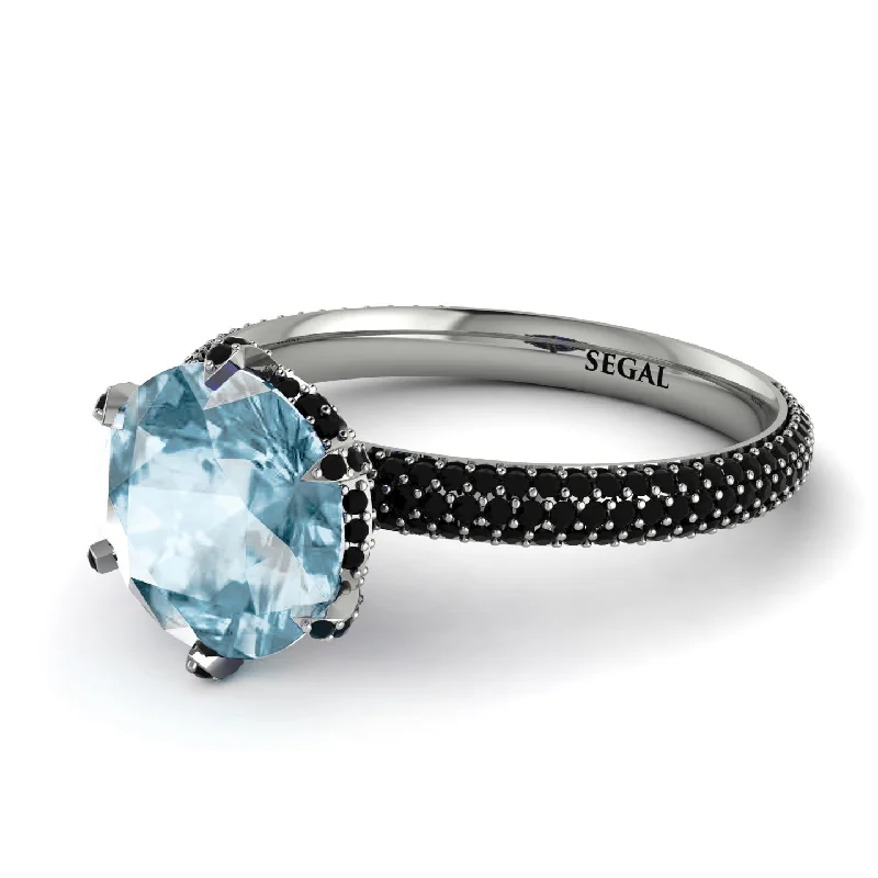 Multi-Gemstone Engagement Ring-Hidden Halo Round Aquamarine Engagement Ring - Ashley No. 409