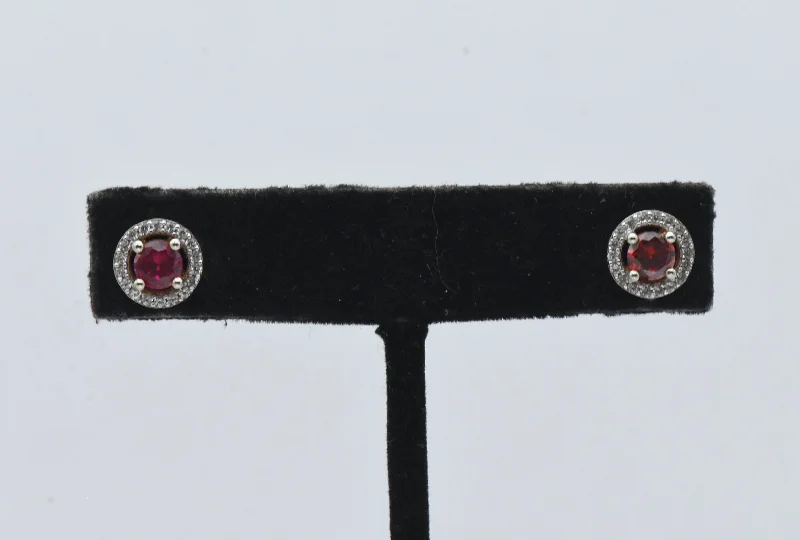 Black Diamond Earrings for Evening Wear-Vintage Gold Tone Sterling Silver Synthetic Ruby and Garnet Stud Earrings