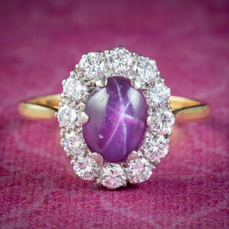 Unique Gold Ring for Fashionistas-Antique Edwardian Star Ruby Diamond Ring 1.8ct Cabochon Ruby