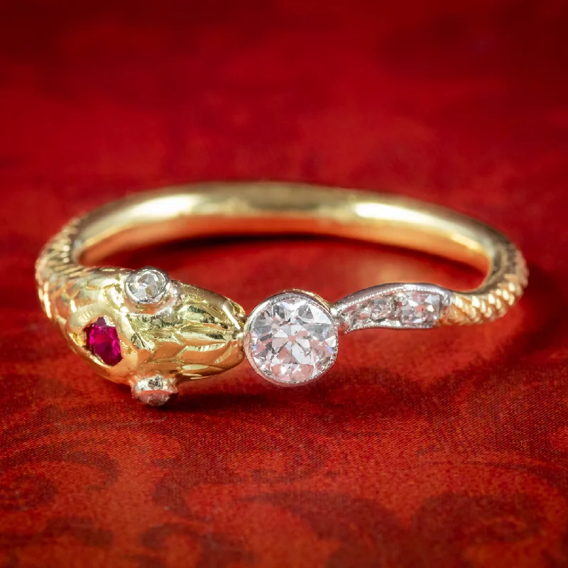 Stylish Wedding Band for Women-Edwardian Style Diamond Ruby Snake Eternity Ring 0.22ct Diamond