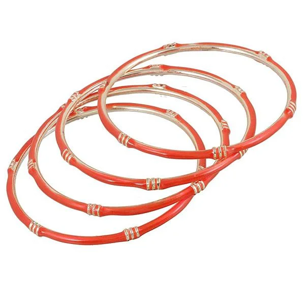 Rose Gold Bangles for Elegant Style-Kriaa Orange Gold Plated Set of 4 Bangle Sets