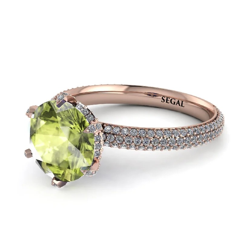 Beautiful Amethyst Ring for Women-Hidden Halo Round Peridot Engagement Ring - Ashley No. 702