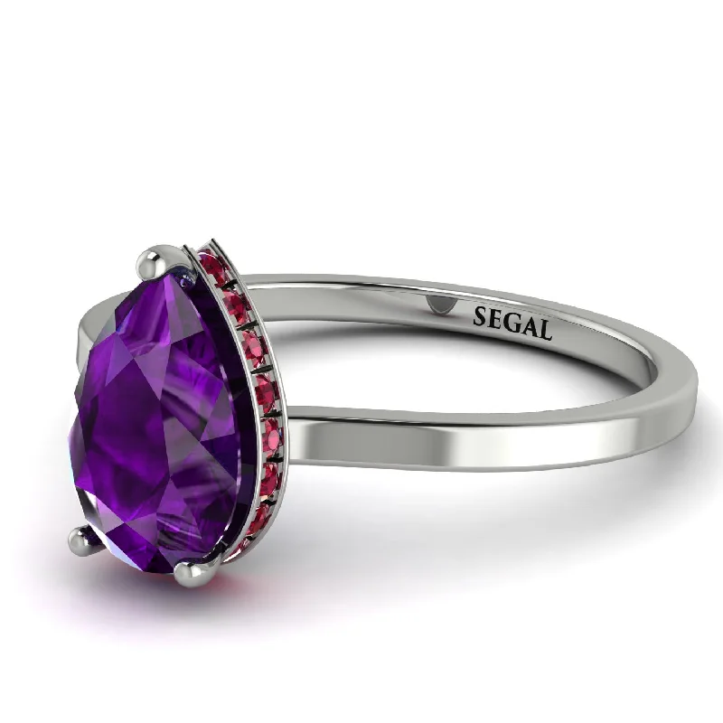 Elegant Gemstone Ring for Special Events-Hidden Halo Pear Amethyst Engagement Ring - Mary No. 312