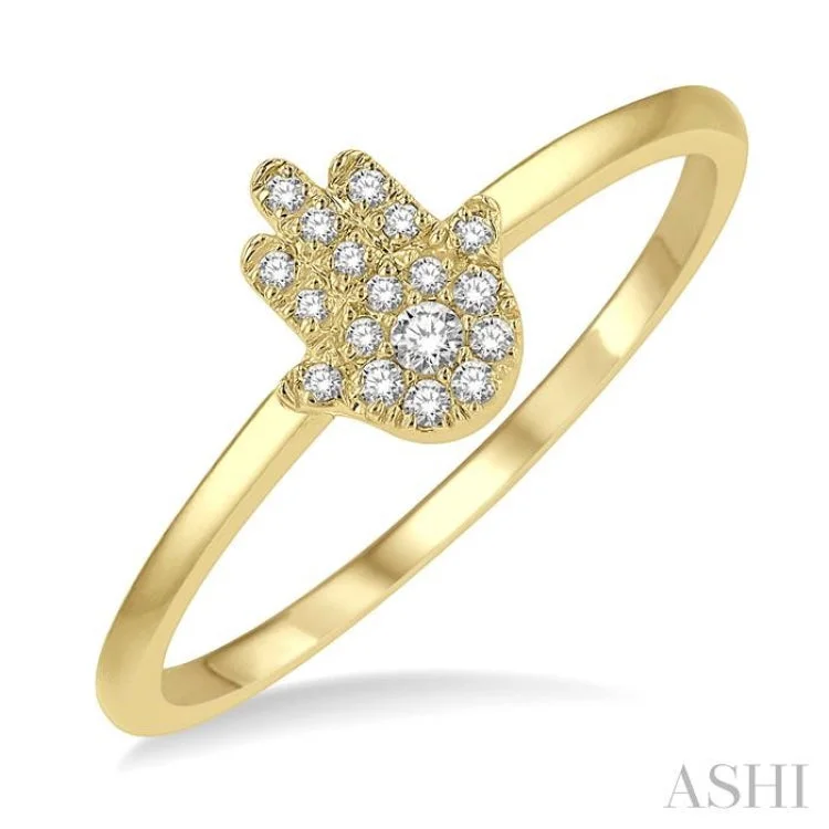 Beautiful Gold Band Ring for Women-1/10 Ctw Hamsa Round Cut Diamond Fashion Ring in 10K Yellow Gold