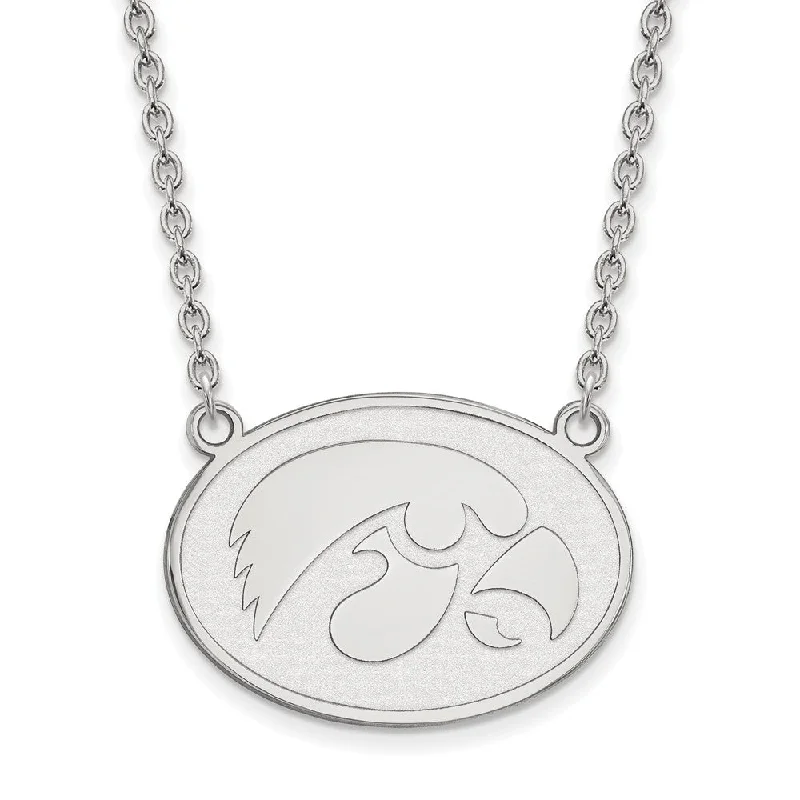 Simple Silver Chain Necklace-Sterling Silver U of Iowa Large Hawkeye Disc Pendant Necklace