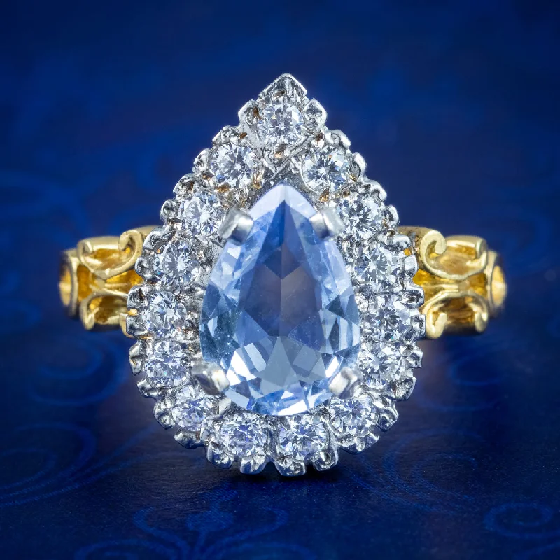 Sapphire Engagement Ring for Women-Victorian Style Synthetic Aquamarine CZ Cluster Ring