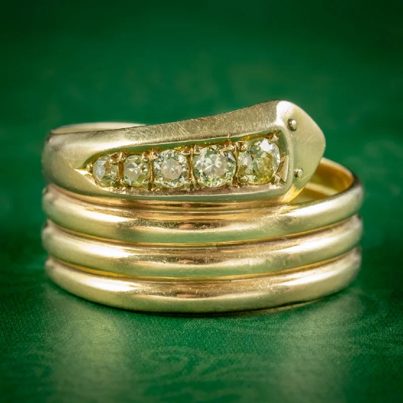 Vintage Wedding Band for Fashion-Antique Edwardian Fancy Yellow Diamond Snake Ring Dated 1918