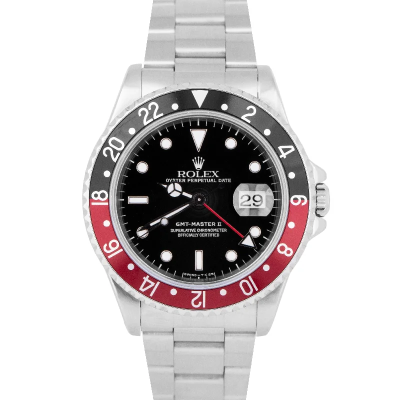 Leather Strap Watches for Men-Rolex GMT-Master II COKE Stainless Steel Black Red Oyster Automatic Watch 16710