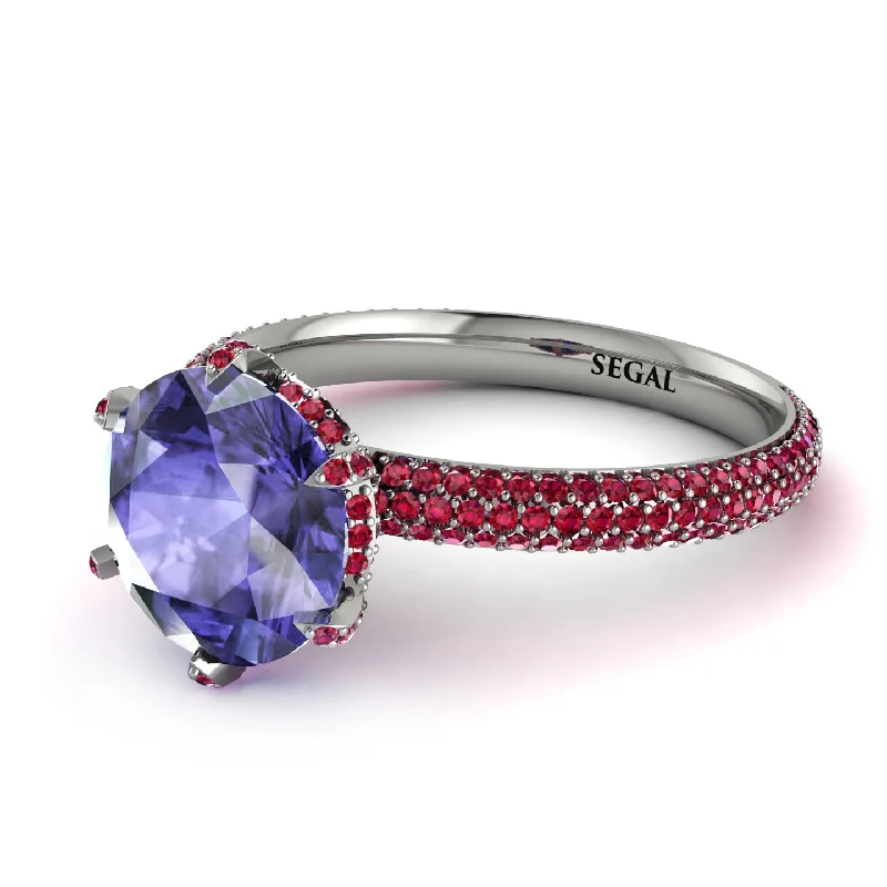 Fashionable Stackable Rings for Women-Hidden Halo Round Tanzanite Engagement Ring - Ashley No. 212