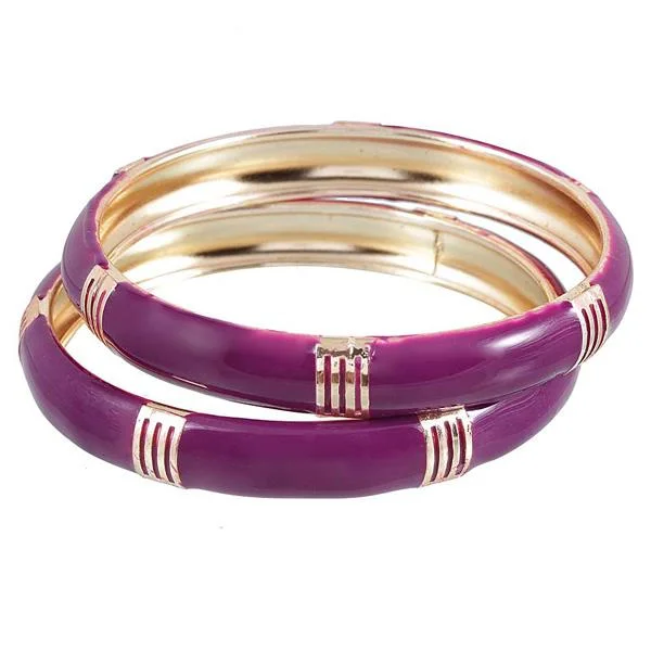 Silver Bangles for Formal Occasions-Kriaa Purple Enamel Gold Plated Set of 2 Bangles - 1401136_2.6