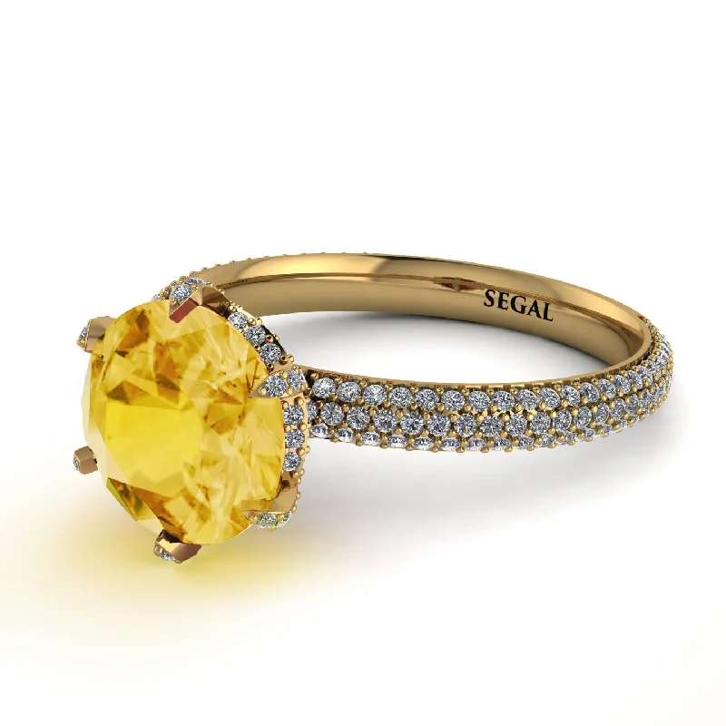 Beautiful Gold Band Ring for Women-Hidden Halo Round Citrine Engagement Ring - Ashley No. 601