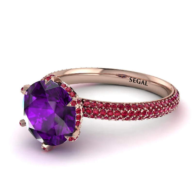 Vintage Wedding Band for Fashion-Hidden Halo Round Amethyst Engagement Ring - Ashley No. 311