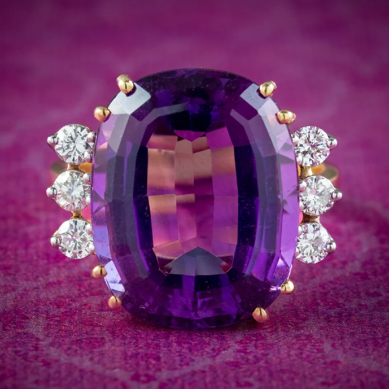 Classic Ruby Ring for Engagement-Vintage Amethyst Diamond Cocktail Ring 16ct Amethyst