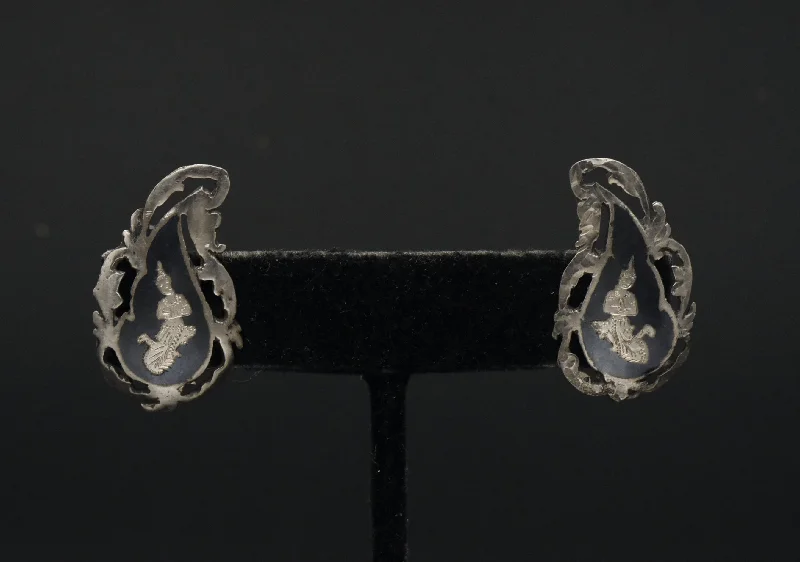 Beautiful Diamond Earrings for Women-Vintage Siamese Dancer Sterling Silver Neillo Screw Back Earrings