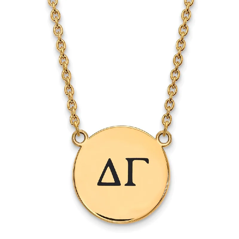 Custom Birthstone Necklace-14K Plated Silver Delta Gamma Large Enamel Greek Letters Necklace