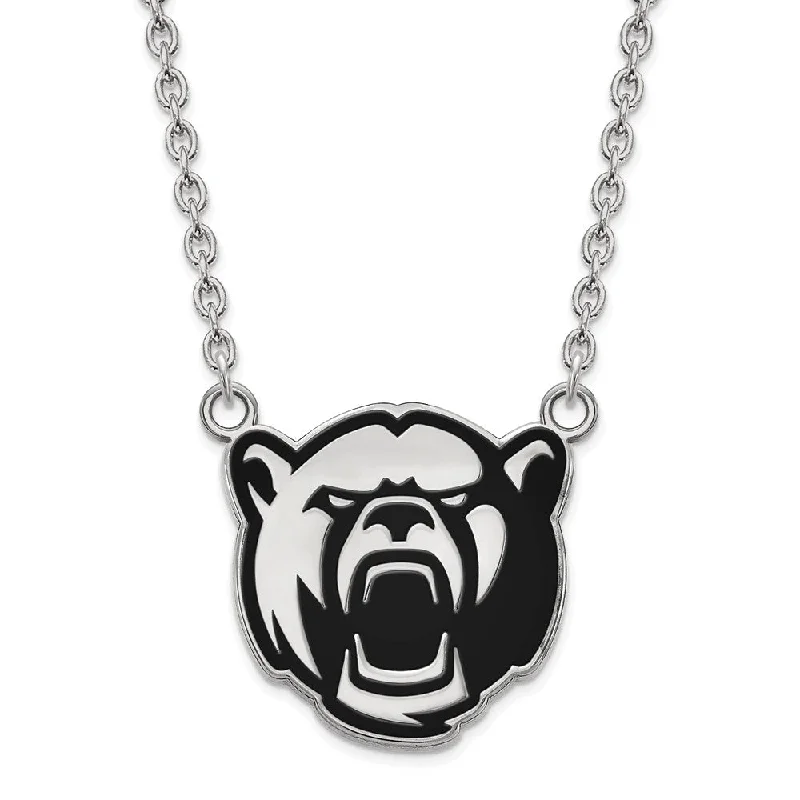 Classic Necklace for Women-Sterling Silver Baylor U Large Enamel Bear Necklace