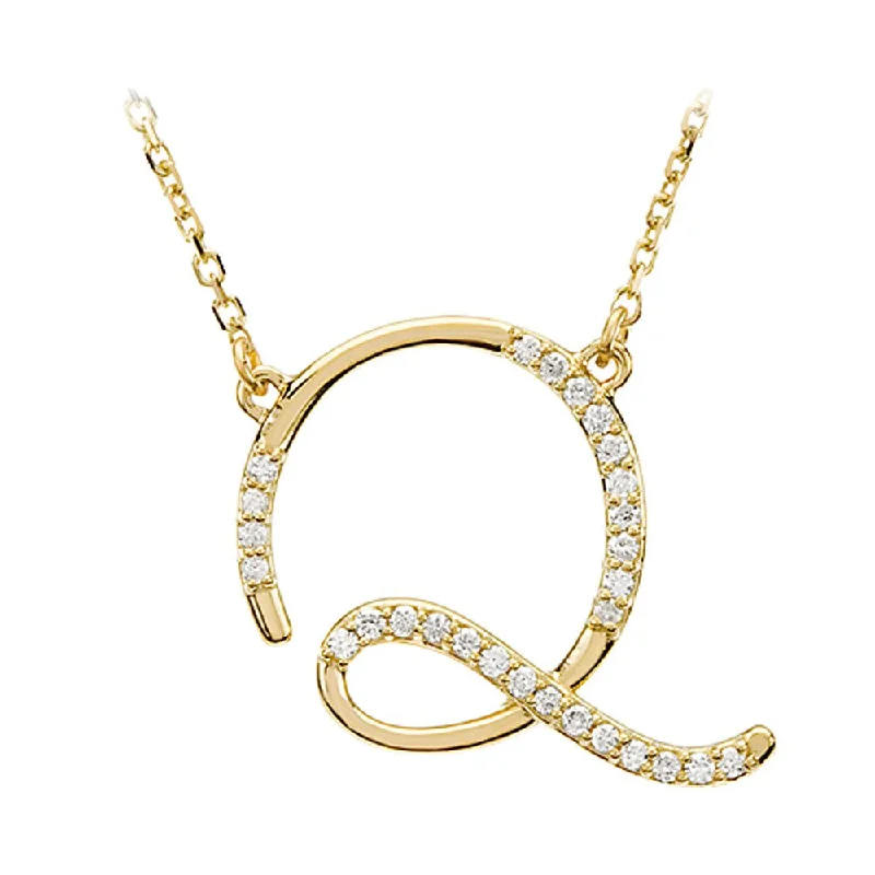 Silver Necklace with Large Pendant-1/8 Ctw Diamond 14k Yellow Gold Medium Script Initial Q Necklace, 17in