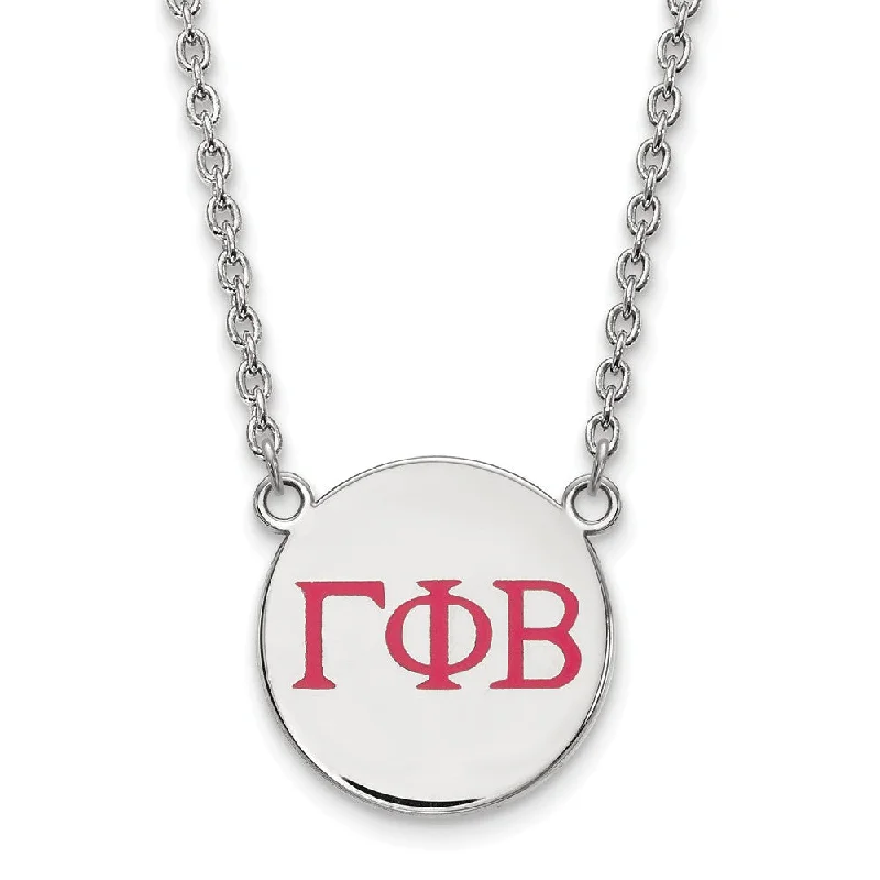 Simple Silver Necklace with Pendant-Sterling Silver Gamma Phi Beta Large Red Enamel Greek Letters Necklace