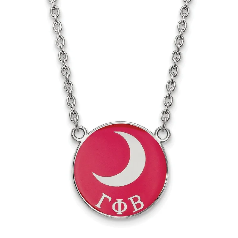 Choker Necklace for Women-Sterling Silver Gamma Phi Beta Large Red Enamel Moon Disc Necklace