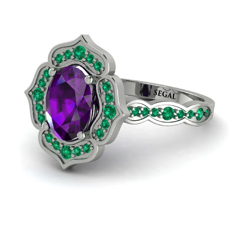 Unique Custom Ring for Special Moments-Decorated Halo Oval Amethyst Engagement Ring - Faith No. 306