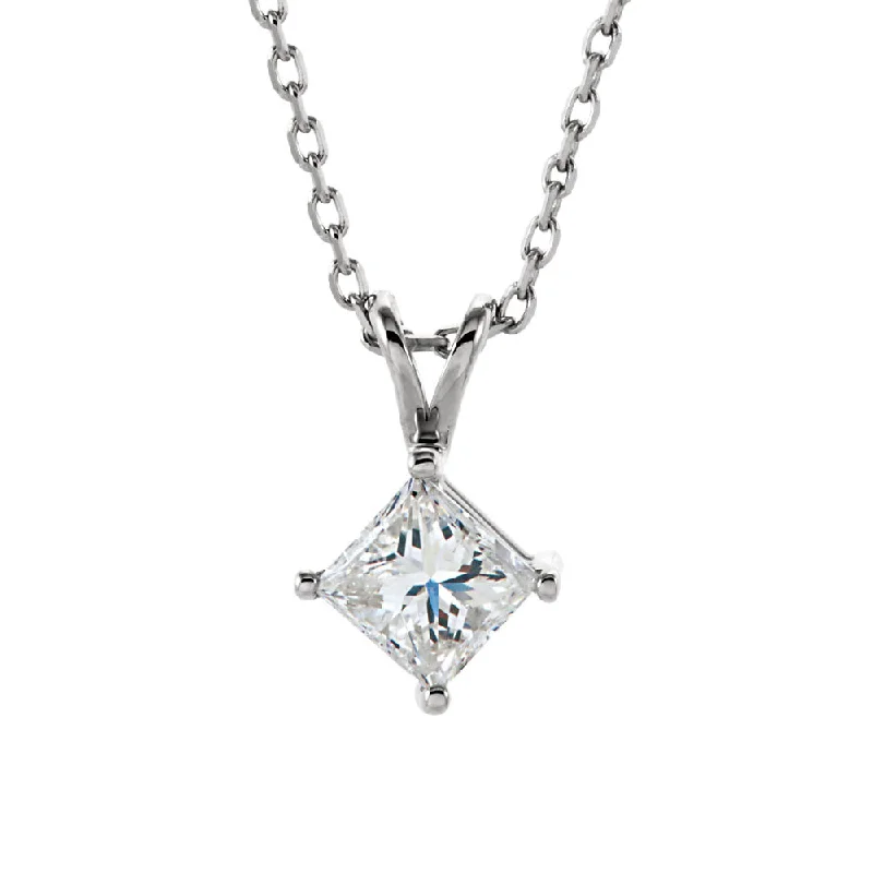 Handmade Necklace for Special Occasions-3/8 Ct Princess Diamond Solitaire Necklace in 14k White Gold, 18 Inch