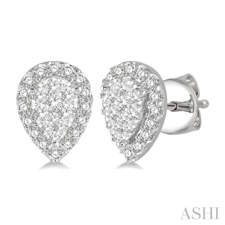 Unique Gem Earrings for Trendsetters-1/2 Ctw Pear Shape Lovebright Diamond Stud Earrings in 14K White Gold