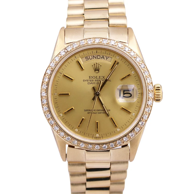 Stylish Watches for Minimalist Look-Rolex Day-Date President CHAMPAGNE DIAMOND 36mm 18K Yellow Gold 18038 Watch