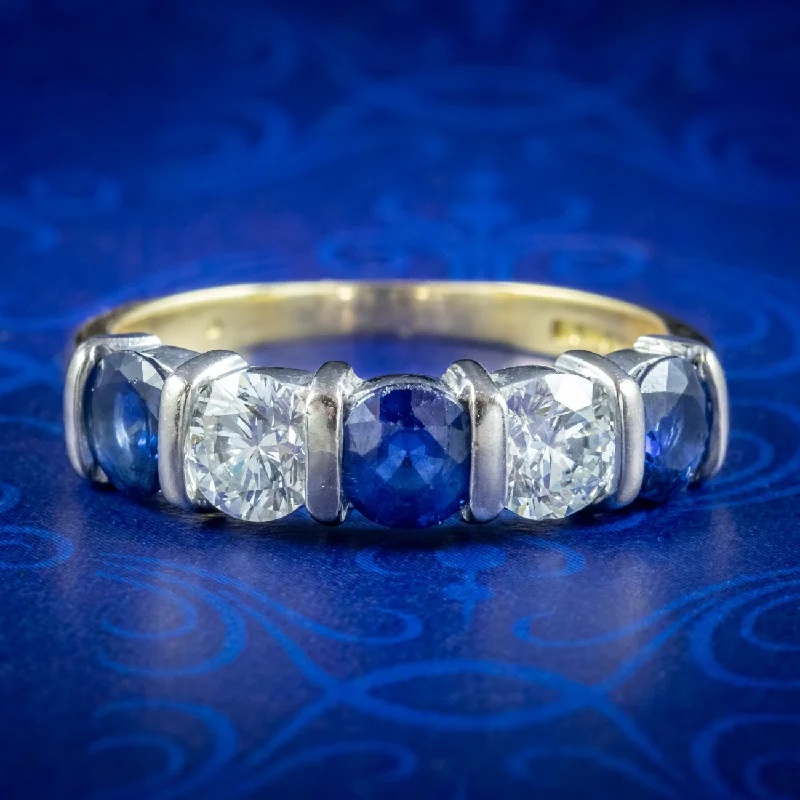 Vintage Wedding Band Set for Couples-Vintage Sapphire Diamond Half Eternity Ring 0.75ct Of Sapphire