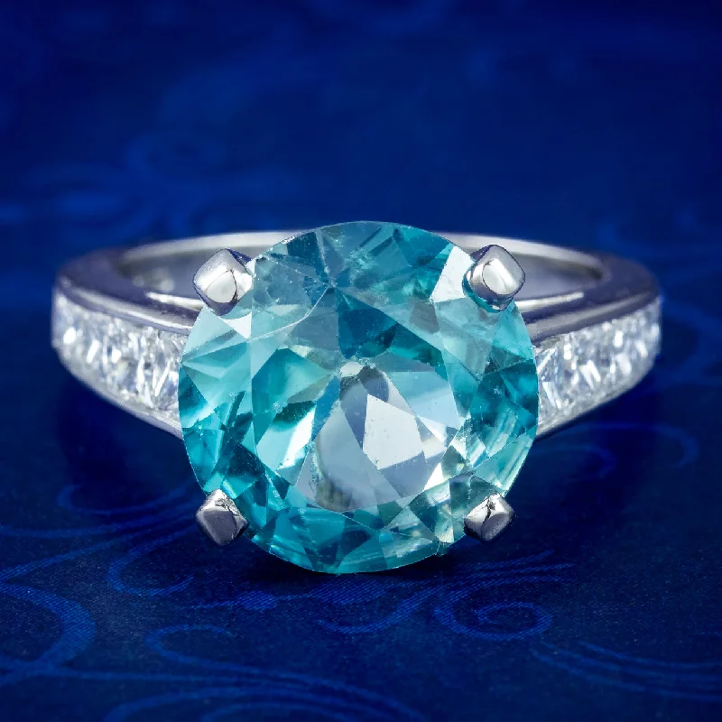 Simple Gemstone Ring for Fashion-Edwardian Style Blue Zircon Diamond Solitaire Ring 5ct Zircon