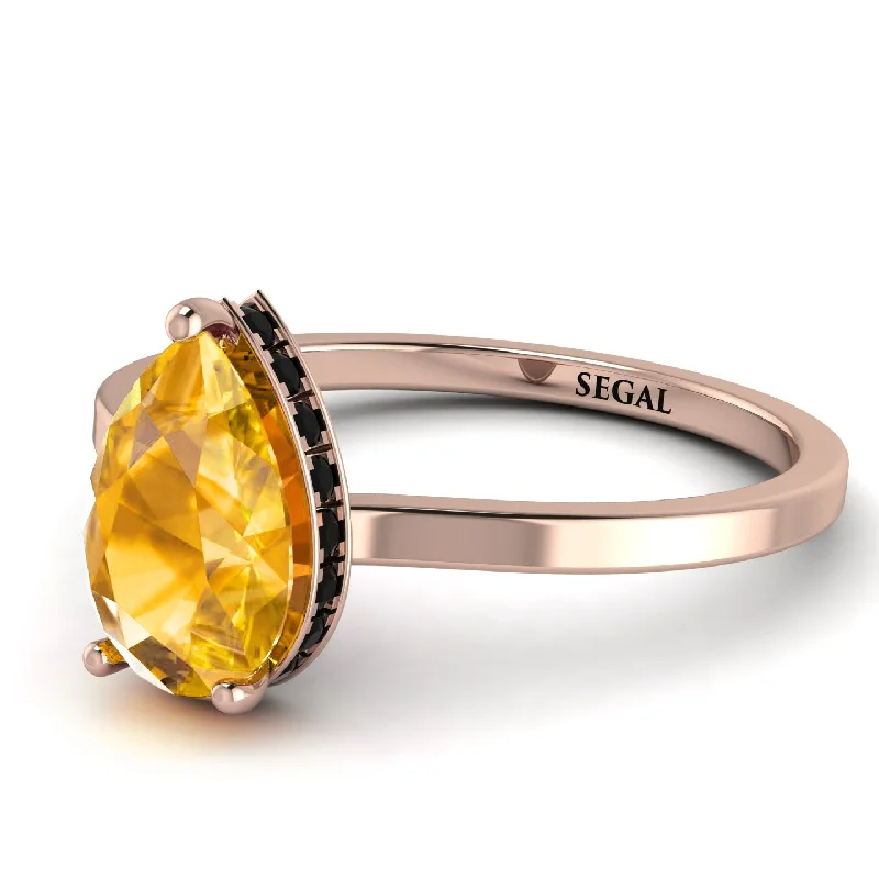 Unique Wedding Ring for Him and Her-Hidden Halo Pear Yellow Diamond Engagement Ring - Mary No. 1008