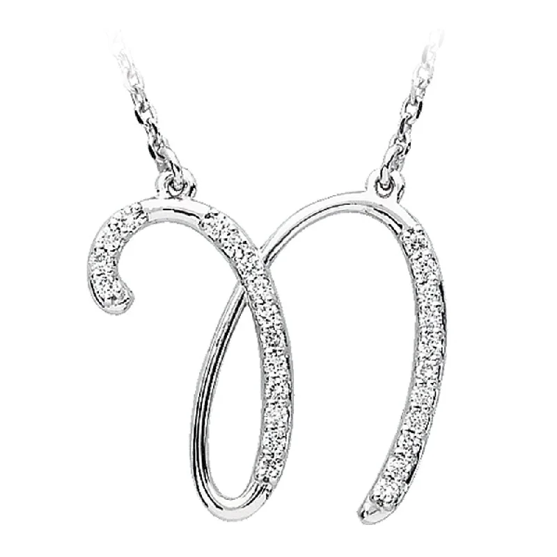 Cute Necklace for Gift Giving-1/8 Ctw Diamond 14k White Gold Medium Script Initial N Necklace, 17in