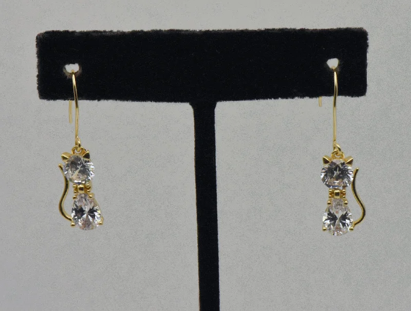 Elegant Gold Earrings for Daytime Wear-Vintage Cubic Zirconia Cat Gold Tone Sterling Silver Earrings