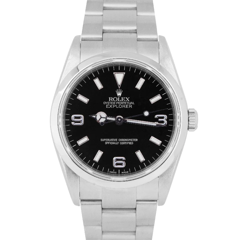 Black Watches for Elegant Look-MINT Rolex Explorer I Black 36mm 3-6-9 Stainless Steel Oyster Watch 114270