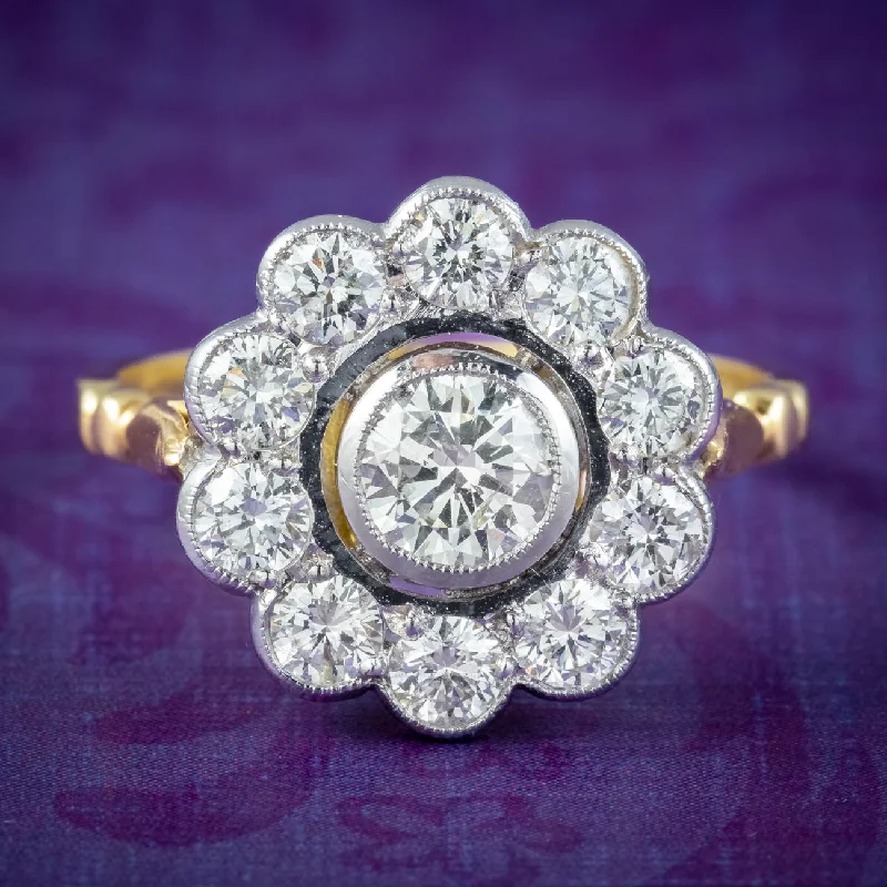 Elegant Wedding Band for Women-Art Deco Style Diamond Daisy Cluster Ring 1.7ct Diamond