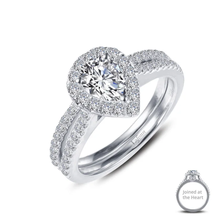 Engagement Ring with Diamonds and Sapphire-Joined-At-The-Heart Wedding Set