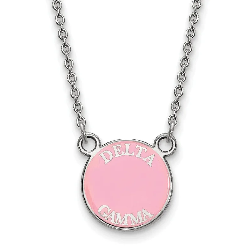 Statement Necklace for Women-Sterling Silver Delta Gamma Small Enamel Disc Necklace