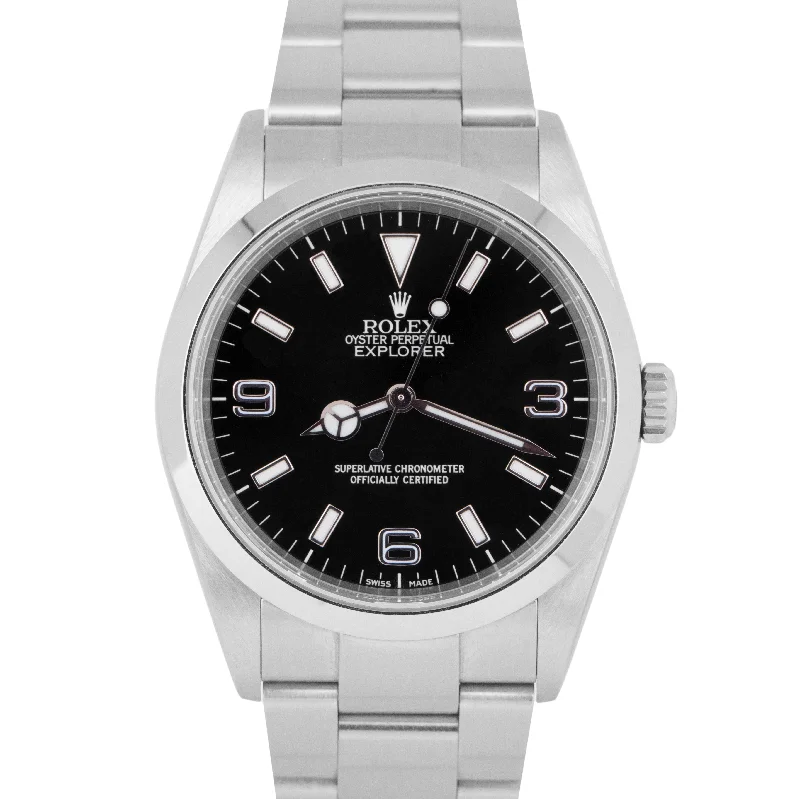 Designer Watches for Corporate Professionals-MINT Rolex Explorer I Black RSC 36mm 3-6-9 Stainless Steel Oyster Watch 114270