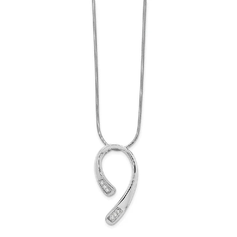 Elegant Silver Necklace for Formal Occasions-Diamond Hook Necklace in Rhodium Plated Silver, 18-20 Inch