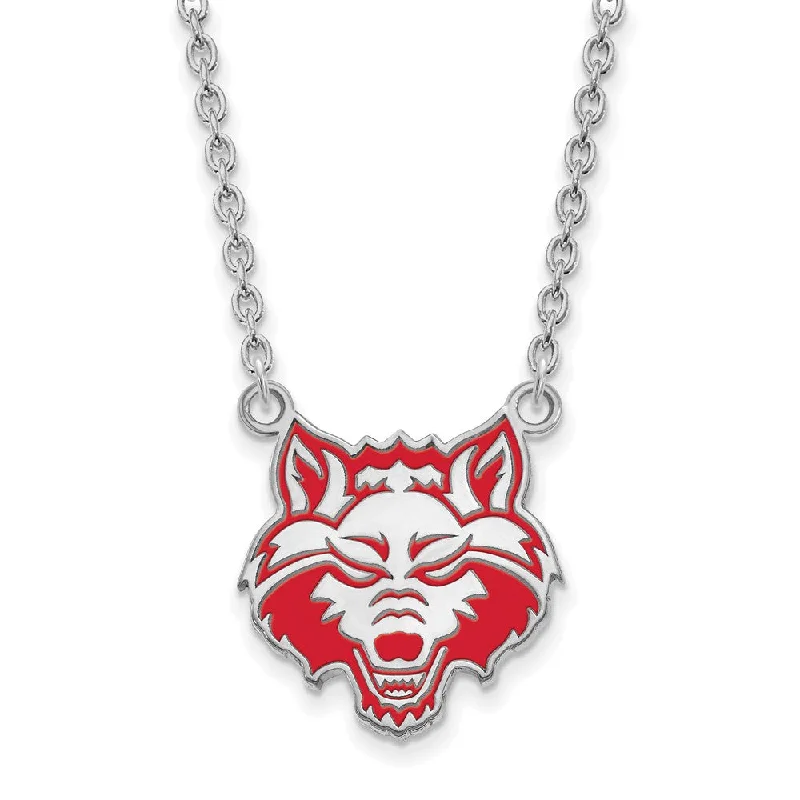 Layered Necklace with Multiple Charms-Sterling Silver Arkansas State Enamel Large Pendant Necklace