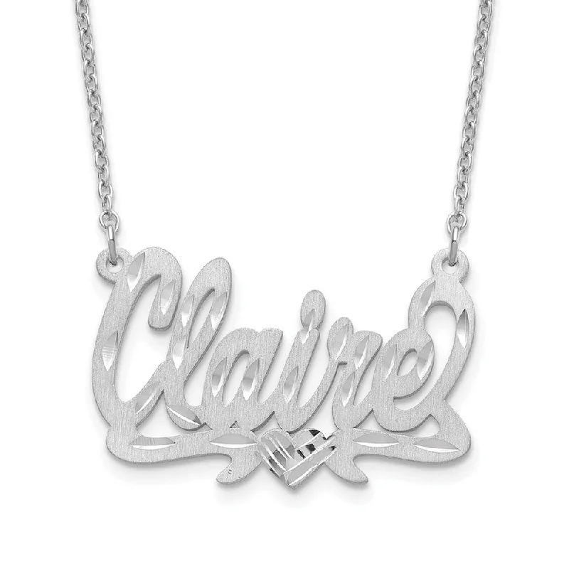 Silver Necklace with Large Pendant-Personalized Satin and Diamond-Cut Solid Script Name Necklace