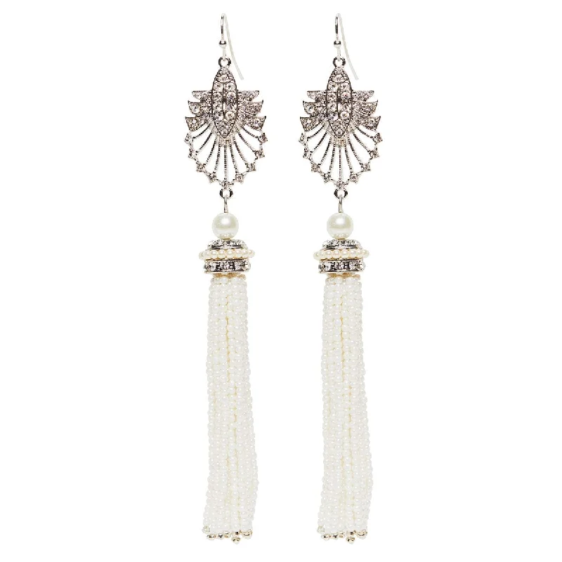 Gemstone Earrings for Luxury Look-Long Tassel Earrings: Flapper Style 1920s Tassel Drop Earrings