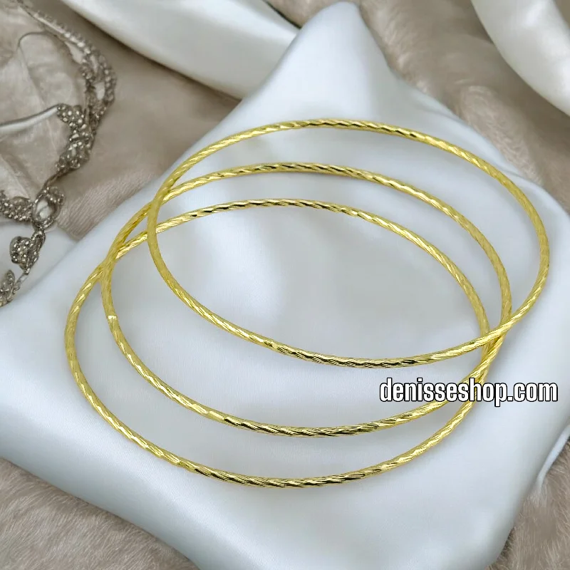 Chunky Bangles for Party Wear-14K GOLD 3 BANGLE SET BRACELET BR134