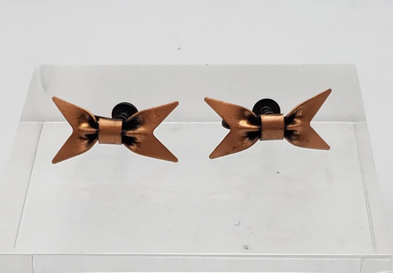 Chic Earrings for Stylish Women-Vintage Copper Bow Tie Screw Back Earrings